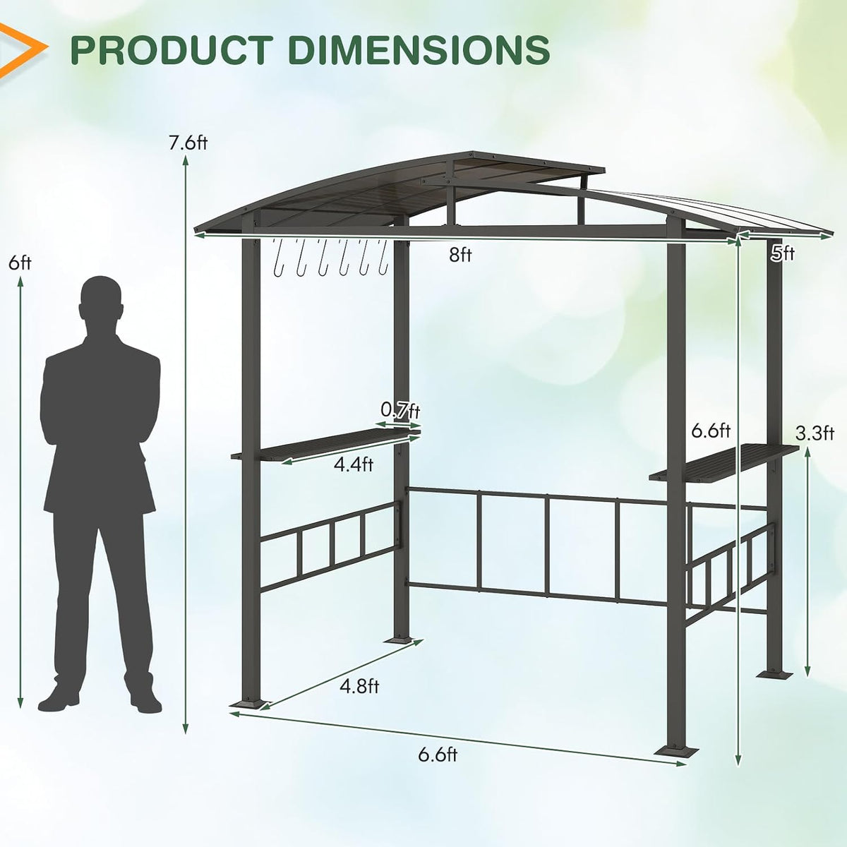 8x5 FT Hardtop Grill Gazebo