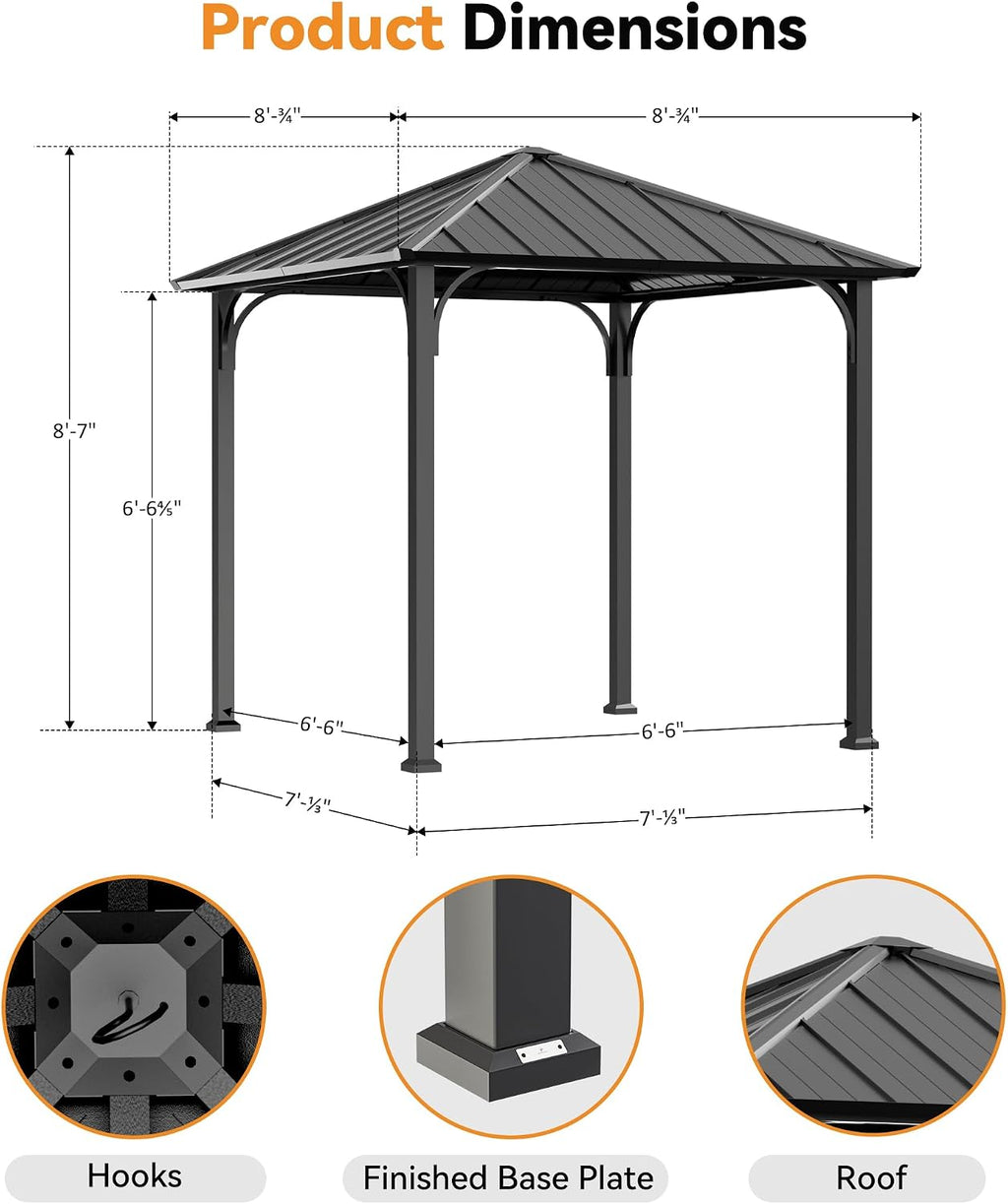 Modern Shade 8x8 Hardtop Gazebo Black