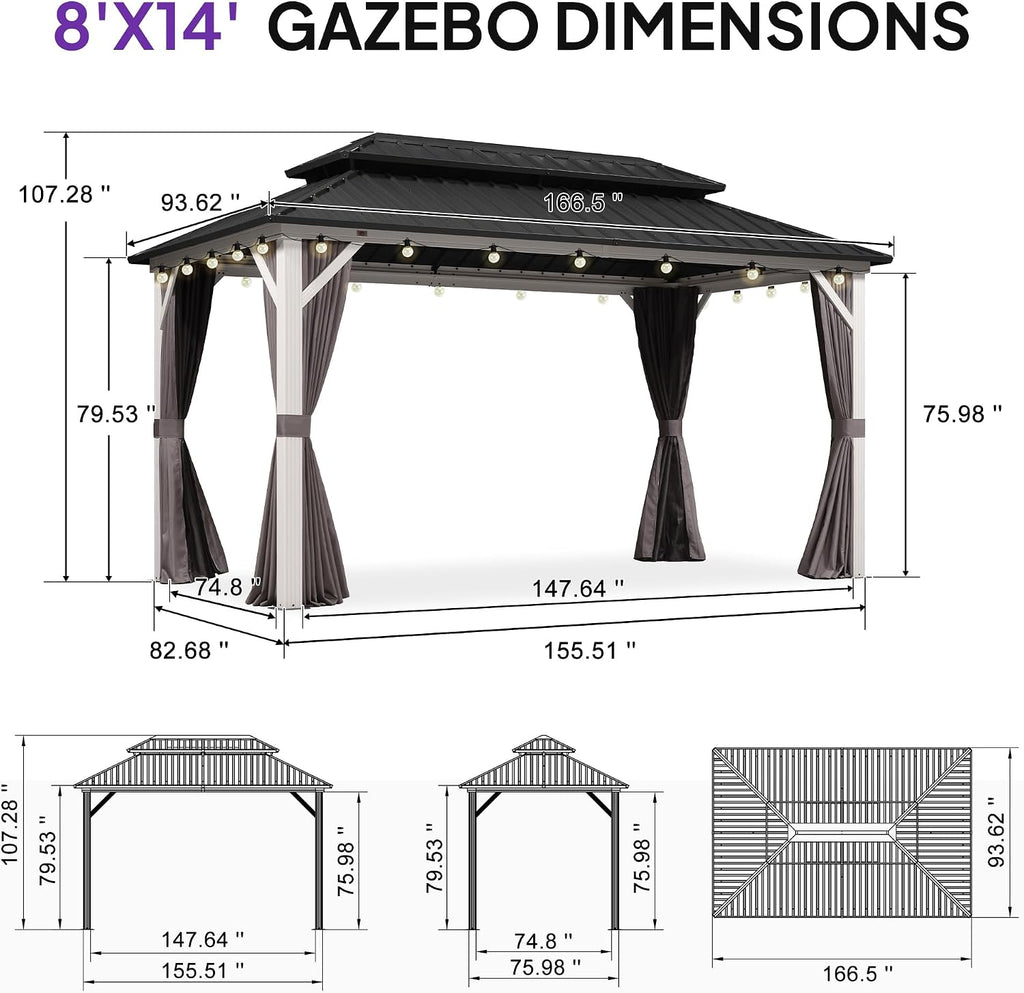 8'x14' White Frame Gazebo