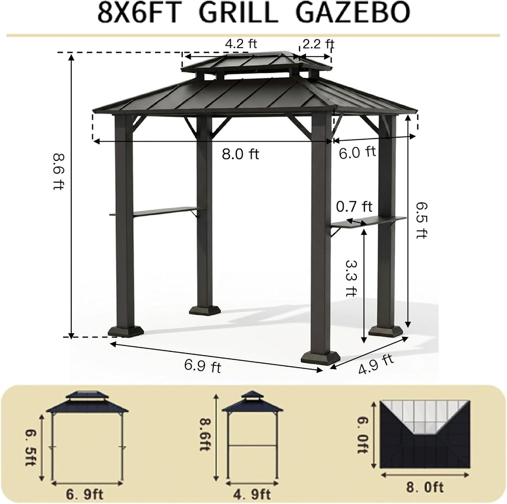 8'x6' Hardtop Grill Gazebo