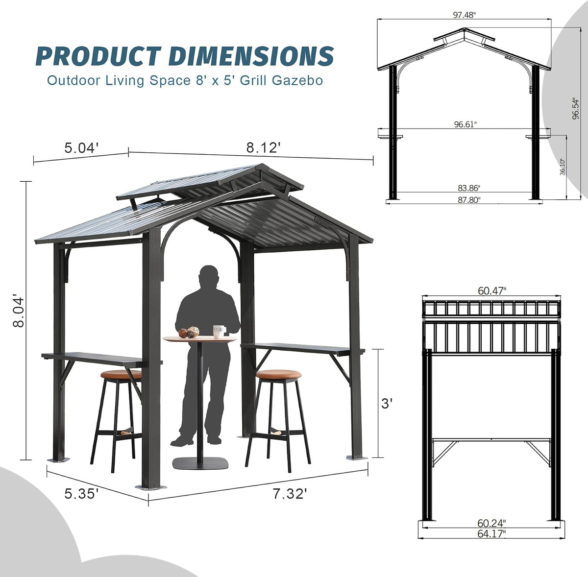 8x5 Hardtop Grill Gazebo