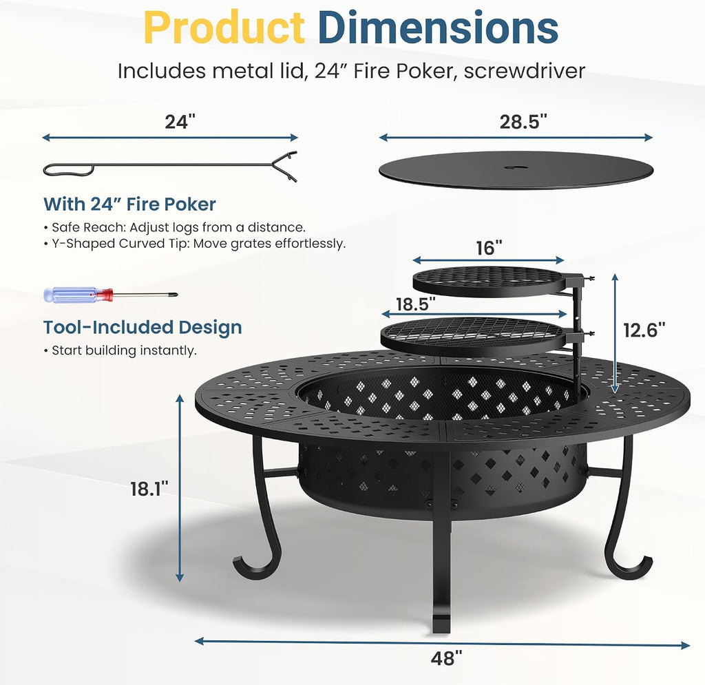 48" Fire Pit with Grills & Lid
