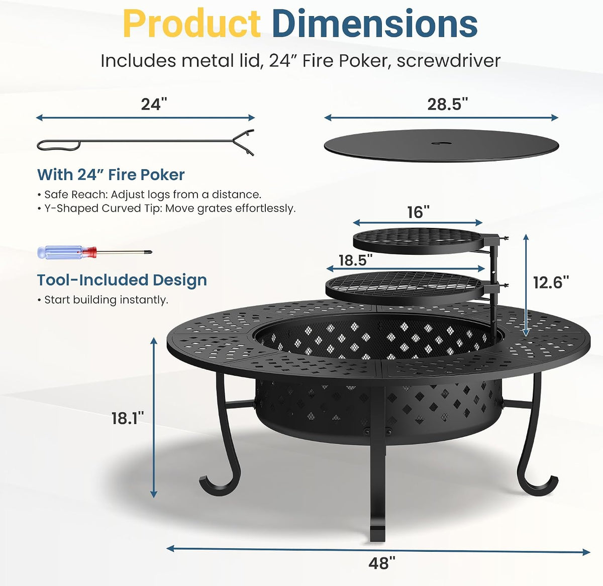48" Fire Pit with Grills & Lid