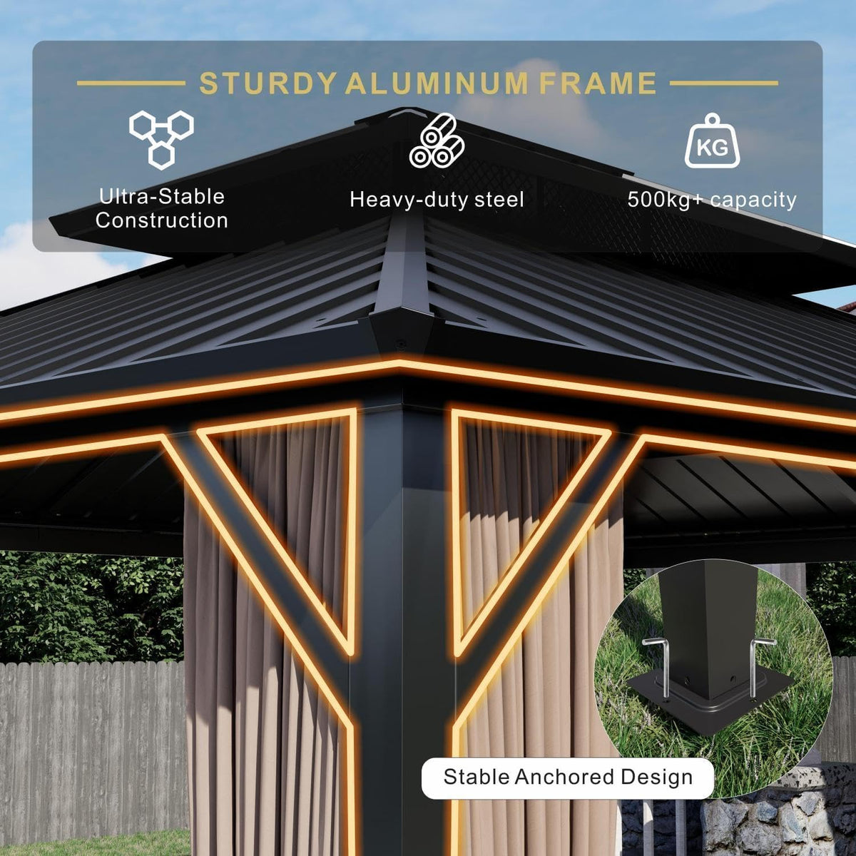 12'x20' Hardtop Gazebo with LED & Curtains
