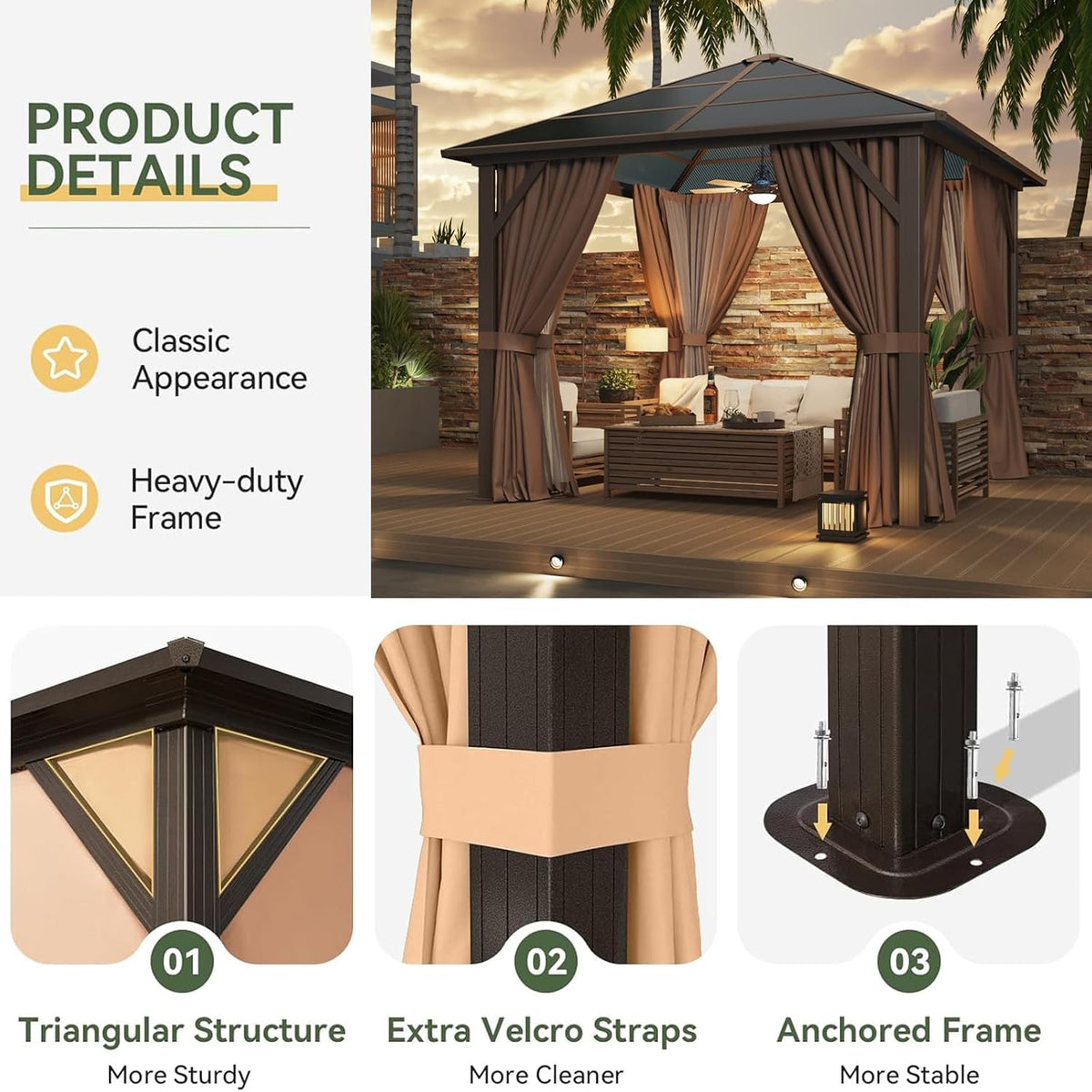10'x10' Polycarbonate Hardtop Gazebo