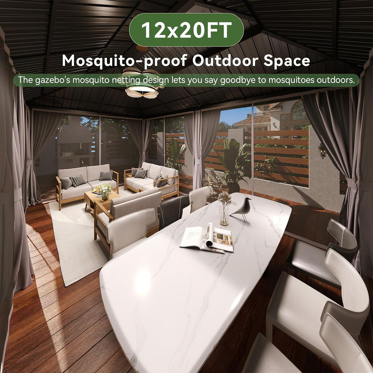 20'x12' Hardtop Gray Gazebo
