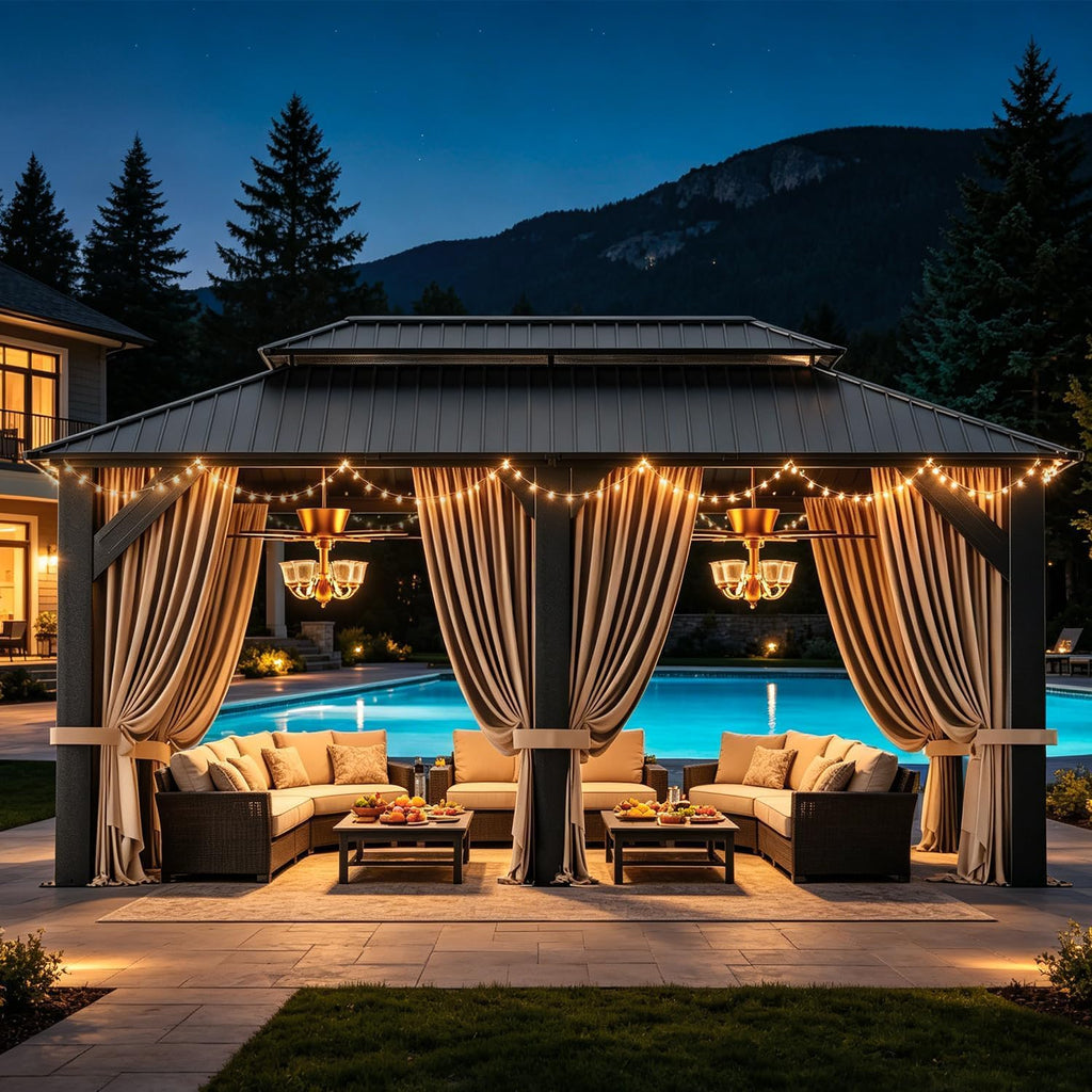 12'x20' Hardtop Gazebo with LED & Curtains