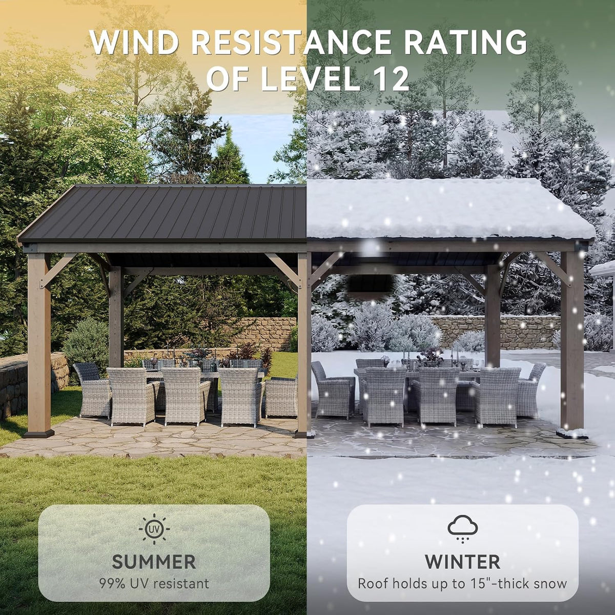 12'x20' Wood Steel Roof Gazebo