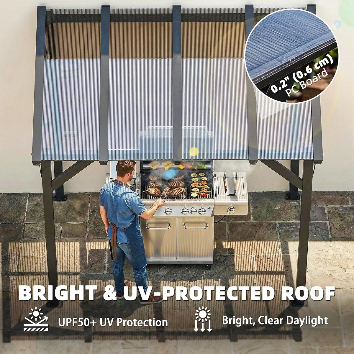 8'x5' Lean-to Hardtop Grill Gazebo