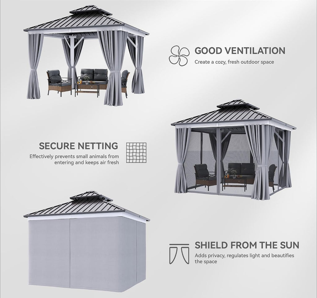10X10FT Hardtop Aluminum Gazebo