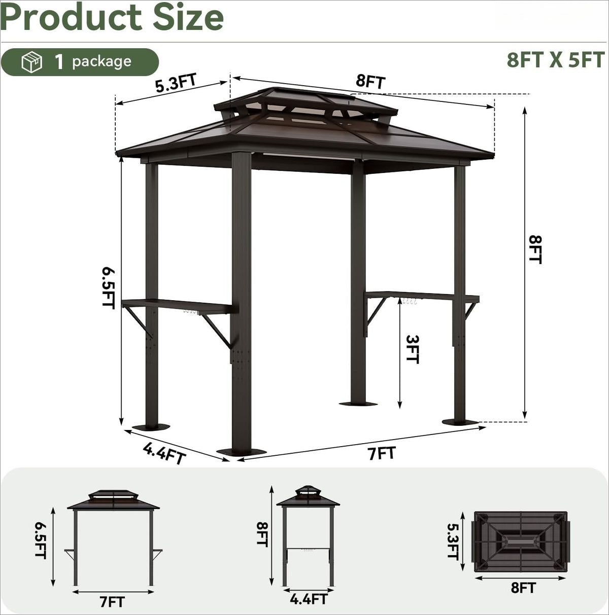 8'x5' Hardtop Grill Gazebo