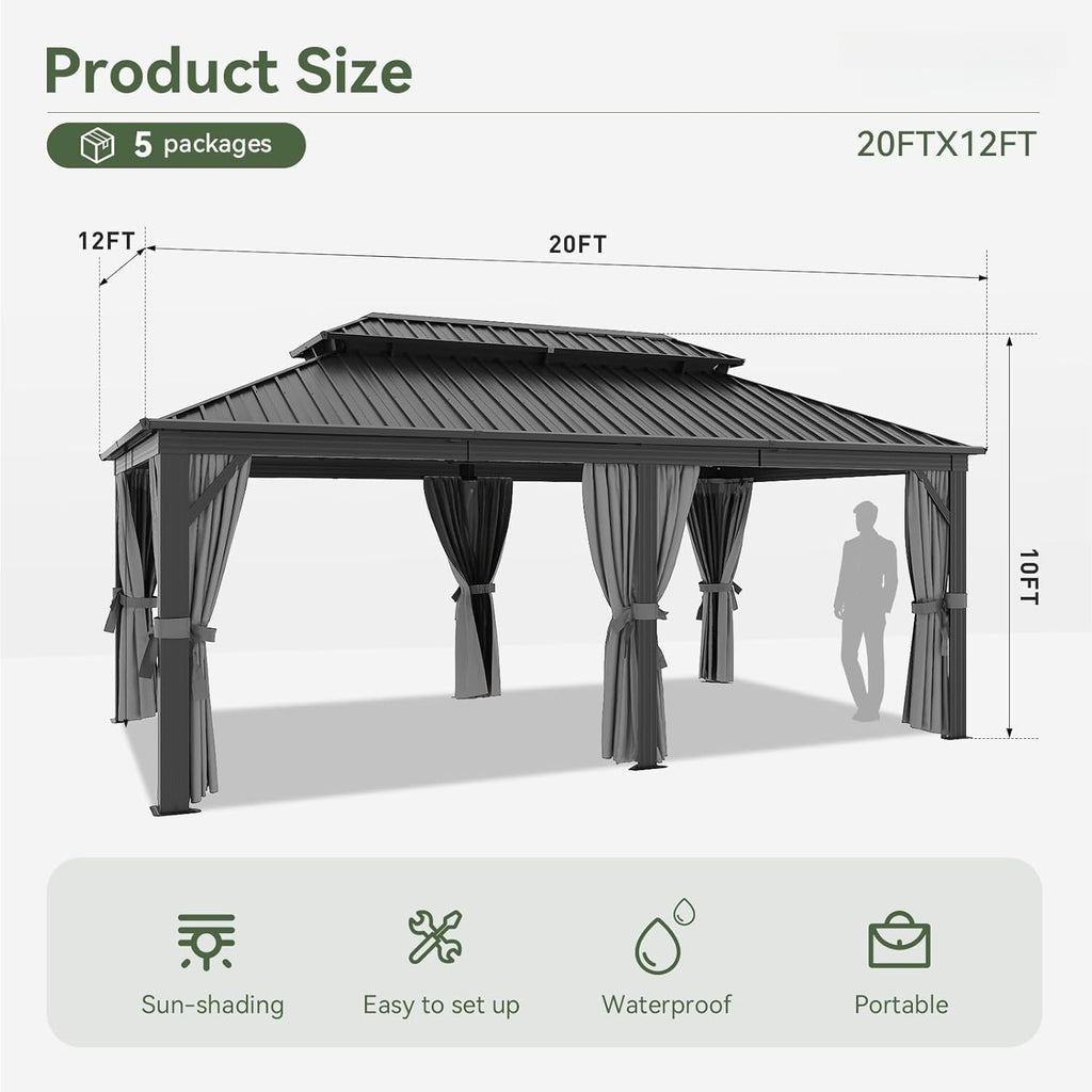 20'x12' Hardtop Gray Gazebo